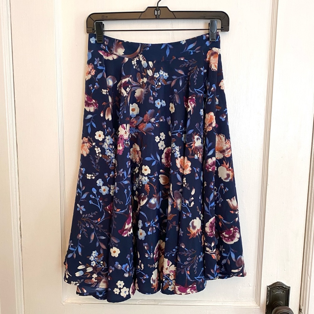Ro & De Navy Floral Fully-Lined Skirt S